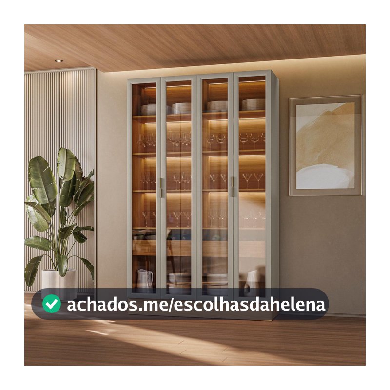 Cristaleira 4 Portas 2 Gavetas com Led Allure Linea Brasil