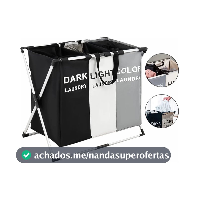 Cesto Roupa Suja 3 Divisórias Organizador