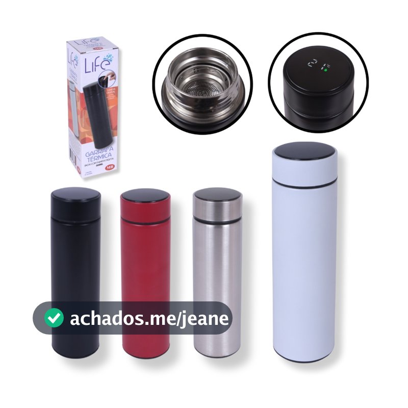 Garrafa Térmica Inteligente Com Termômetro Digital Led 500ml Inox Premium