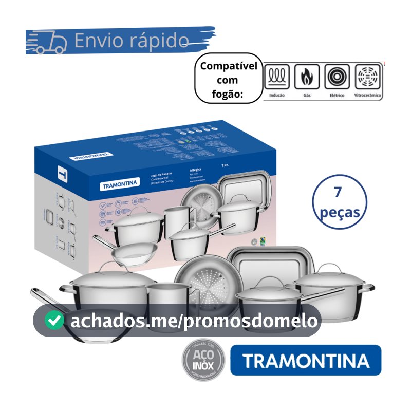 Conjunto Jogo de Panelas Allegra Aço Inox Fundo Triplo Tramontina 7 Peças Compatível Fogão Indução