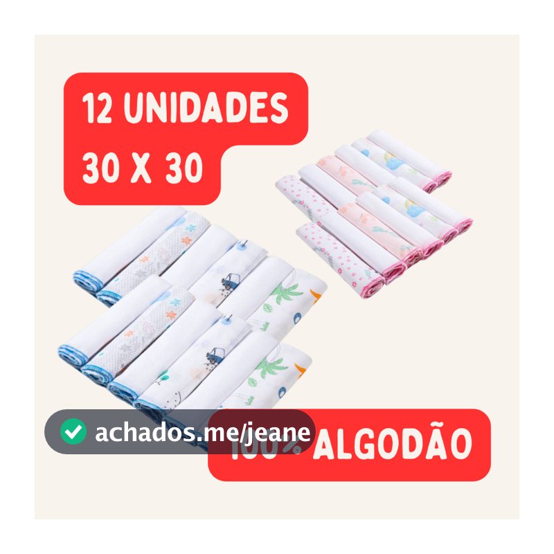 Pano de Boca 100%algodao 12 unidades 30x30cm Papi Macias