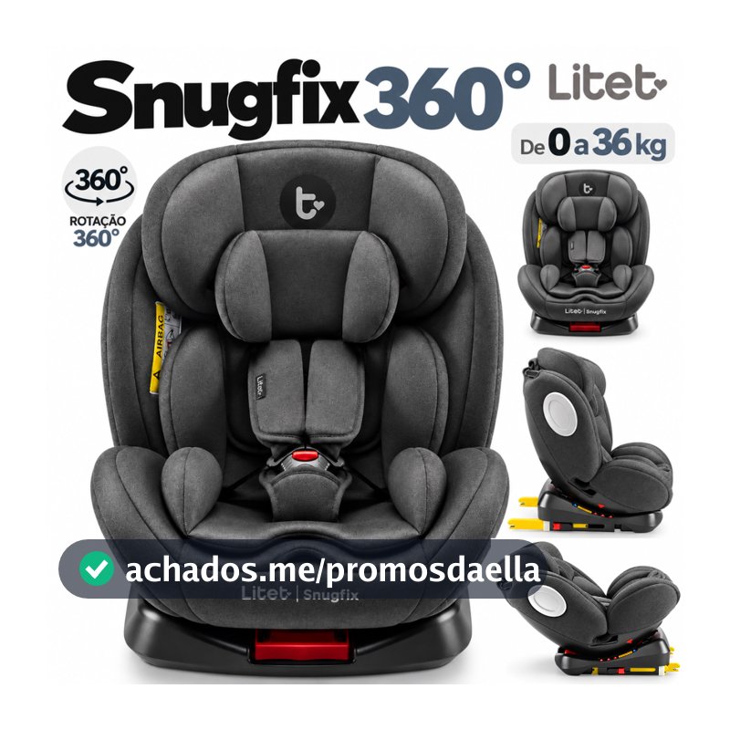Cadeira Para Auto 0 A 36 Kg Isofix Com Rotação 360º Snugfix Preta - Litet