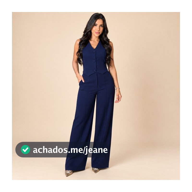 Conjunto Feminino Alfaiataria Blusa Colete e Calça Pantalona Social Elegante com Botão Moda Evangélica Outono Inverno