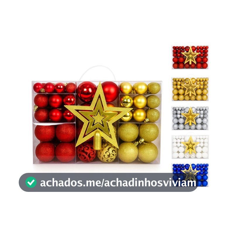 Kit 60/100 Bolas de Natal + Estrela Mista Lisas Glitter Decoração Enfeite Árvore de Natal LuvinCo