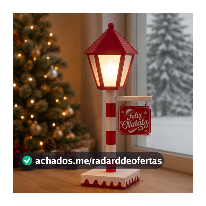 Luminária 60cm de Natal Poste Natalino com Lanterna Decoração Enfeite Feliz Natal com Vela LED