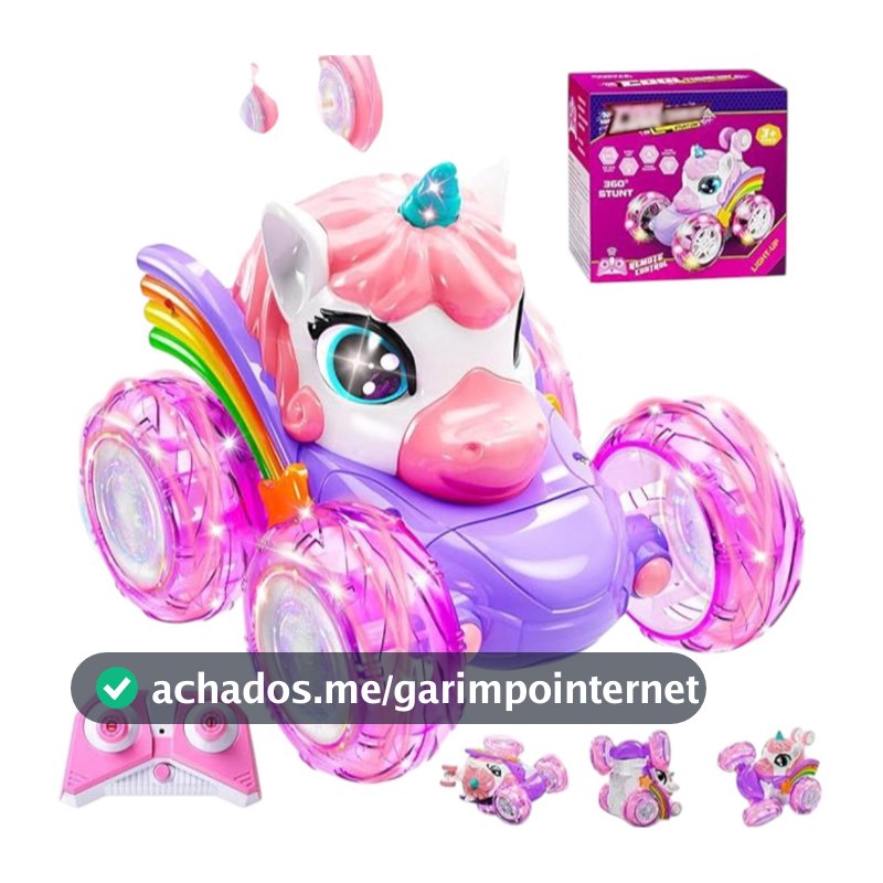 Carro Unicórnio USB Acrobático Brinquedo Com Som e Luz Gira 360º