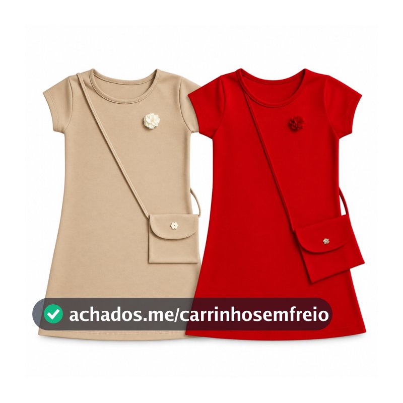 Kit 2 Peças Vestido Cotton Algodão Feminino Infantil Menina Verão Com Bolsinha