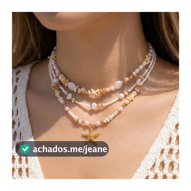 Moda Verão Multicamadas Concha Estrela Do Mar Peixe Pérola Frisado Colar Feminino Praia Férias Festa Presente Acessórios