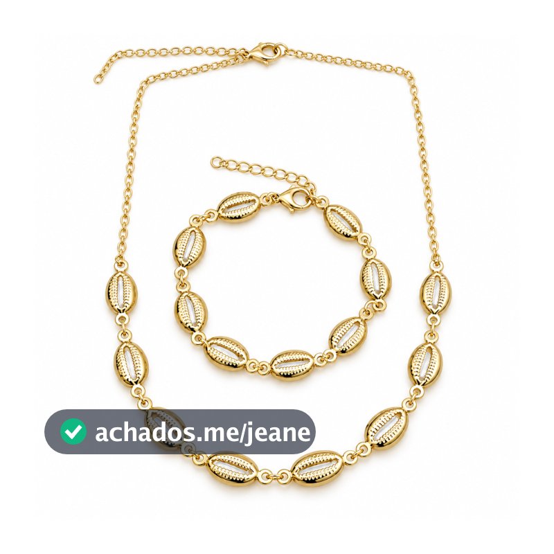Conjunto Colar + Pulseira Buzios Folheado a Ouro e Prata