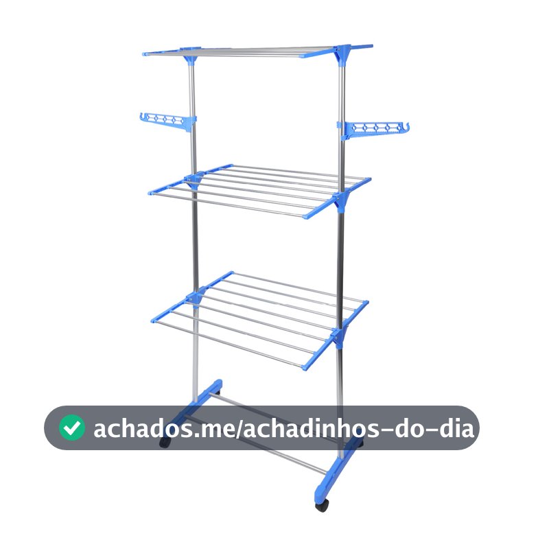 Varal De Roupa Aço Inox Dobrável Vertical Azul