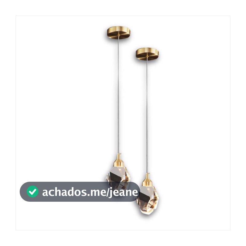 Kit 2 Luminárias Pendentes Pedra Cristal Lapidada 3w 3 em 1 Sala Quarto Cozinha Nobre Luz