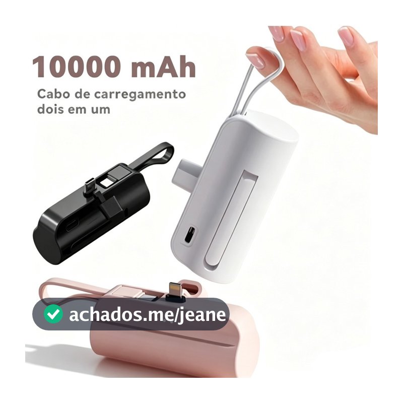 Carregador Portátil Mini Power Bank 10000mAh Com 02 Saídas Tipo-C / Lightning