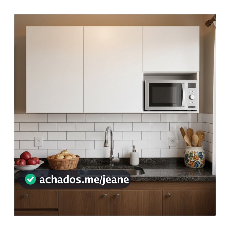 Armário Aéreo Multiuso Cozinha 120cm 3 Portas Nicho Microondas Suspenso MDF Premium