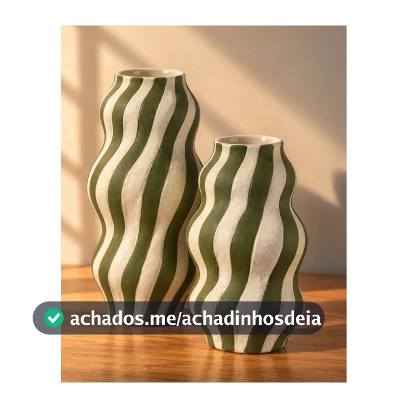 Vaso Rigato em Cerâmica Verde e Branco