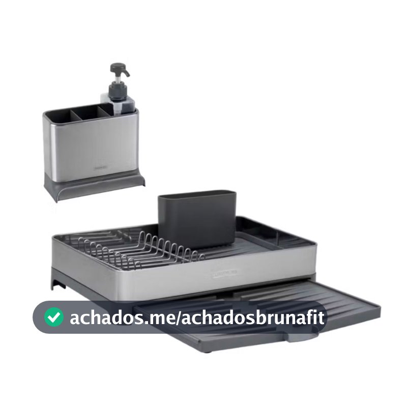 Kit Escorredor de Louça Médio + Organizador de Pia - Aço Inox e Polipropileno Grafite - Tramontina