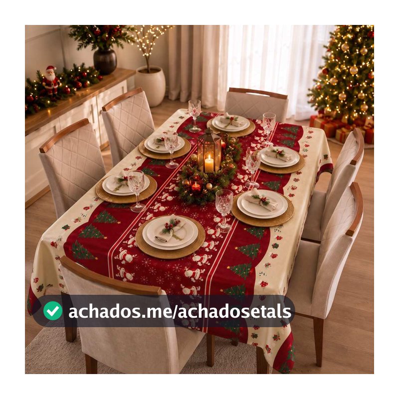 Toalha de Mesa Natal 2,00x1,40 Decoração Para Mesa 6 Cadeiras Oxford Com Bainha
