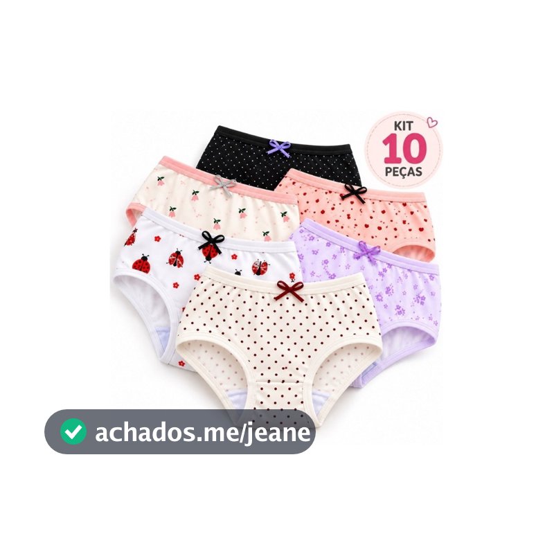 Kit 10 Calcinhas Infantil Menina Cotton Algodão Estampadas 2 a 12 Anos