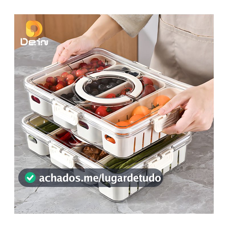 Caixa Organizadora de Alimentos Transparente Geladeira Empilhável Multiuso com Divisórias