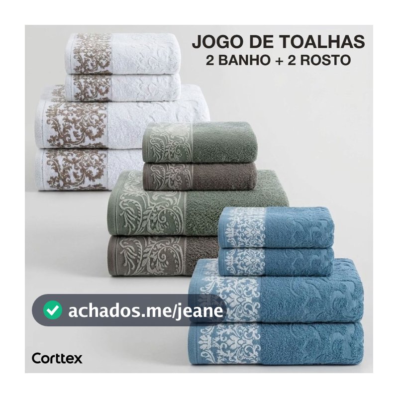 Jogo De Toalhas De Banho Jacquard Grossa 4 peças 450g/m2 100% Algodão Corttex Medalhão Louise