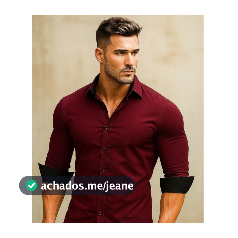 Camisa Masculina Slim Fit Luxo Detalhe Interno gola e punho