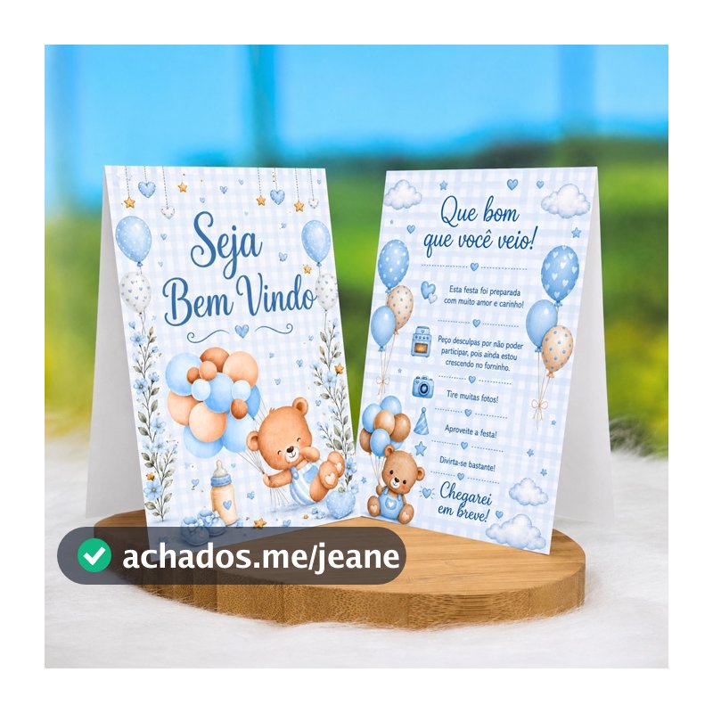 10 a 30 Plaquinhas de mesa URSINHO AZUL 3 Chá de bebê - Centro de mesa Lembrancinha de festa infantil
