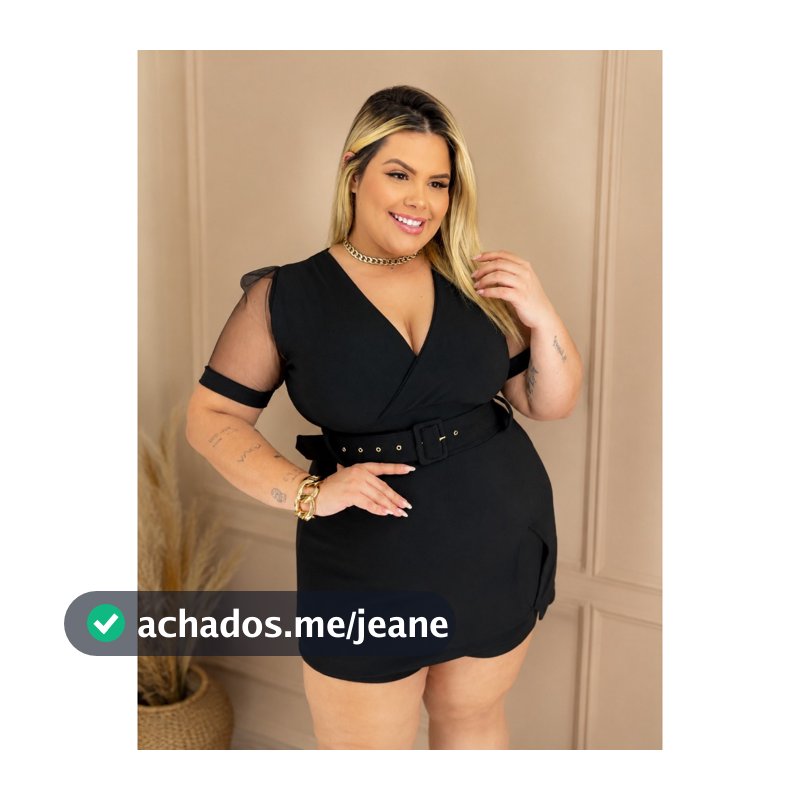 Macaquinho Manga de Tule,Plus Size, Tecido Crepe de Malha, Veste do 46 ao 52