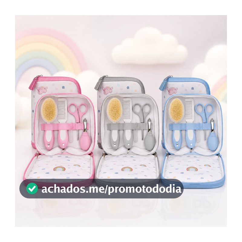 Kit Higiene Infantil 5 Peças Bebê com Estojo Pente Escova Tesoura Cortador de Unha
