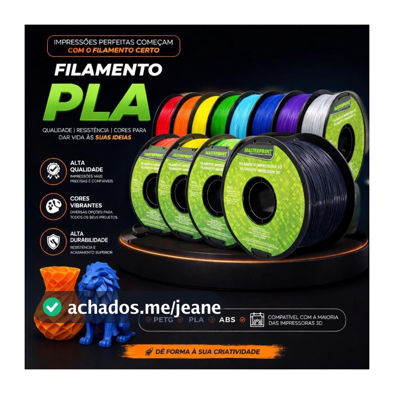 Filamento PLA 3D 1.75mm 1KG Cores a escolha para Impressora 3D MasterPrint
