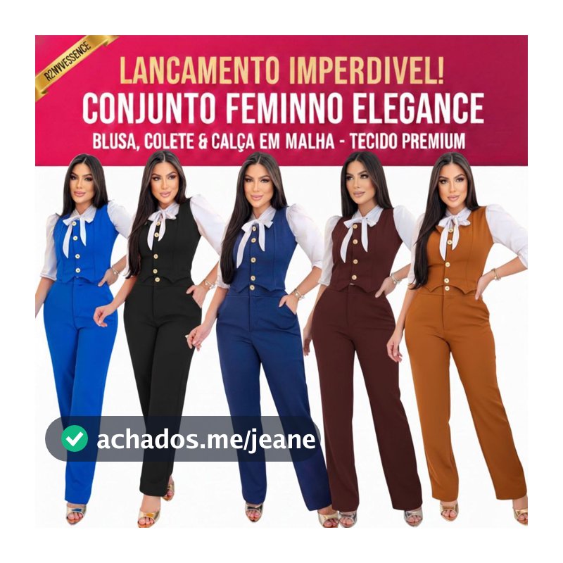 CONJUNTO FEMININO ELEGANTE: CALÇA, COLETE E BLUSA MANGA 3/4, MODA MODESTA, MODA EVANGÉLICA, SOCIAL