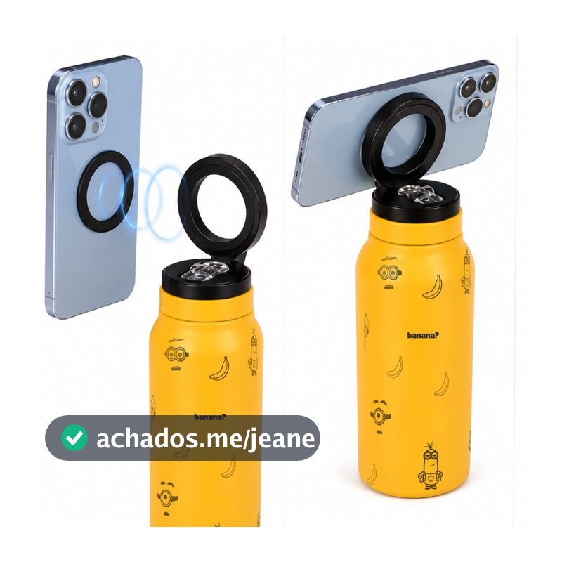 Garrafa Térmica Magnética Estampada 800ml c/  Ímã  Celular Academia