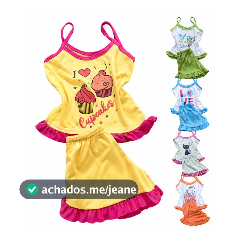 Kit 04 Pijama Infantil Feminino Baby Doll-Short doll De Criança Em Malha Menina