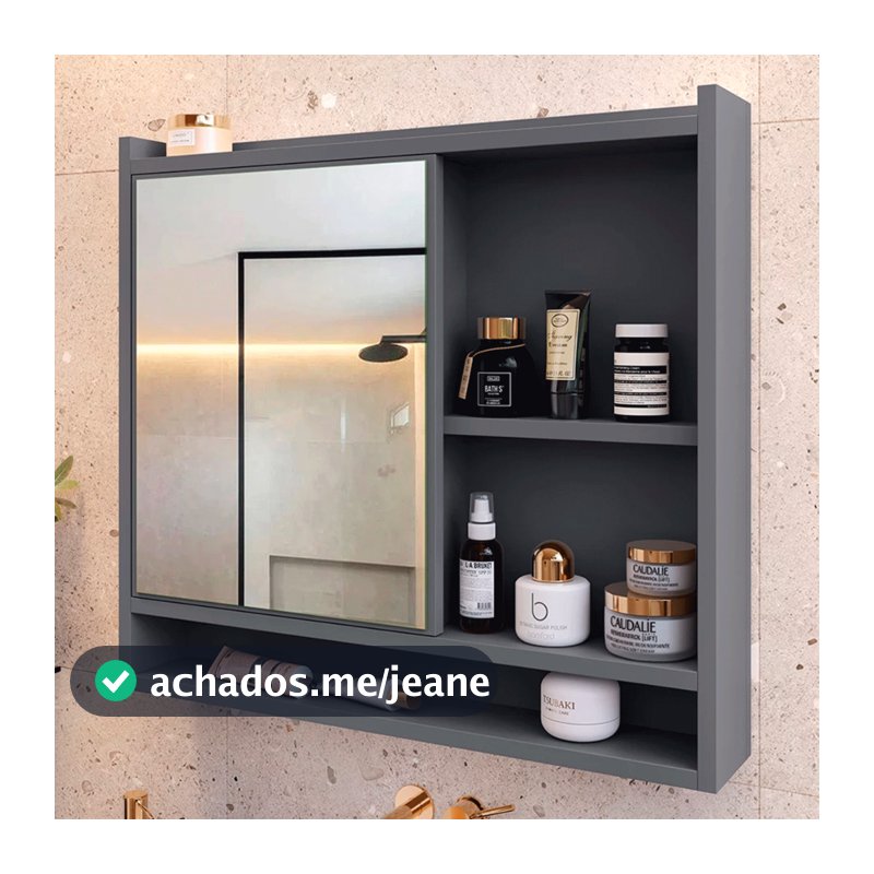 Espelheira Para Banheiro 60cm Suspensa Com Espelho e Nichos Organizador Com Porta e Divisórias