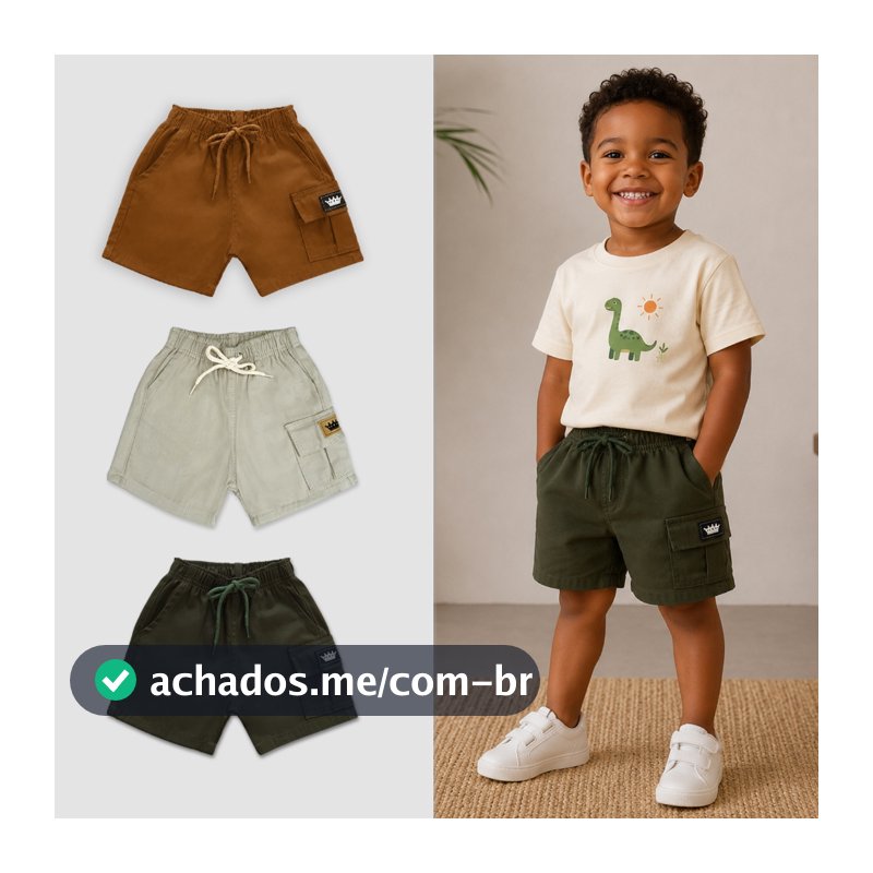 Short Cargo Infantil Juvenil Mauricinho Brim Meninos Bermuda Premium 02-16