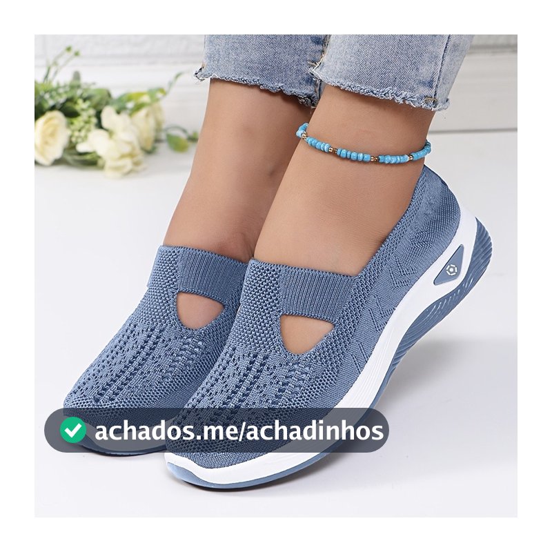 Sapatos femininos de malha respirável, tênis elegantes com cadarço.