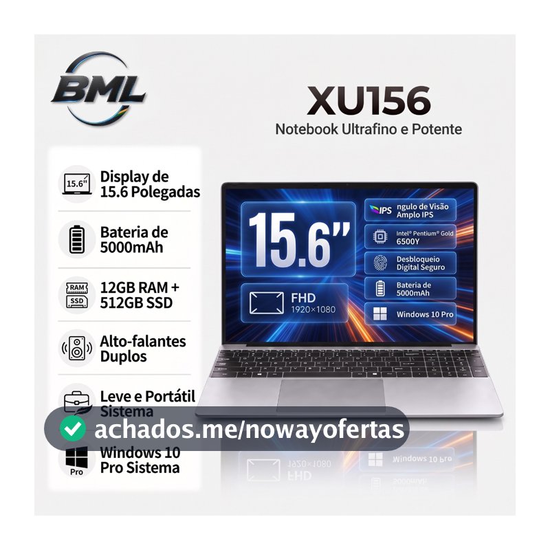 BML Notebook Gamer 16GB RAM 512GB SSD Tela 15,6" Full HD Windows 11 Ideal Para Jogos e Trabalho