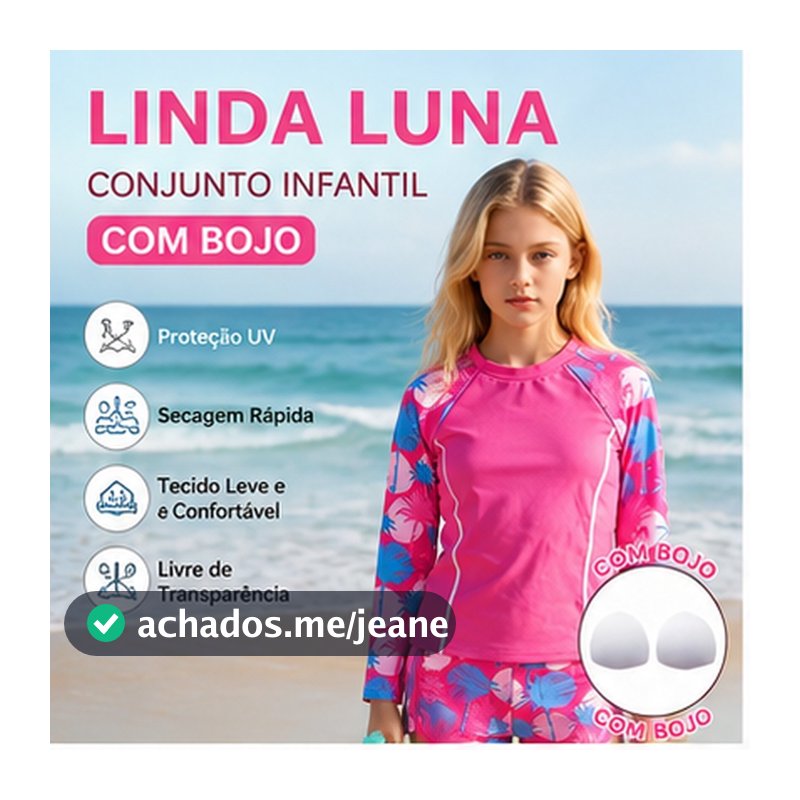 Conjunto de Praia Juvenil Feminino Manga Longa com Shorts e Bojo – Proteção e Conforto para Natação