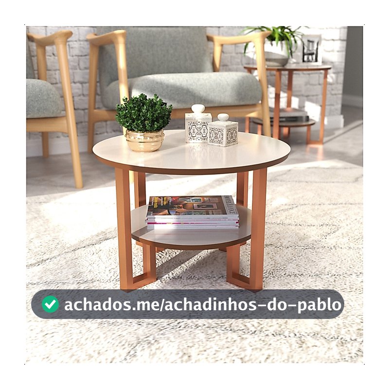 Mesa De Centro 2 Tampos Decorativa Para Sala Com Pés em Rosé Gold