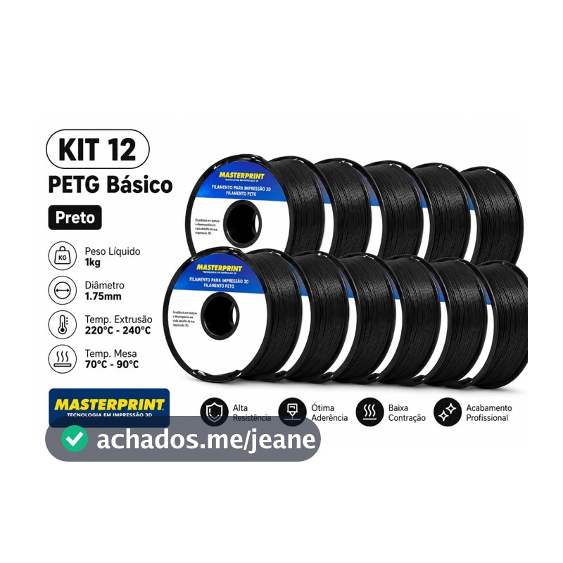 KIT 12 FILAMENTOS PETG MASTERPRINT 1KG CORES. 12 UNIDADES.