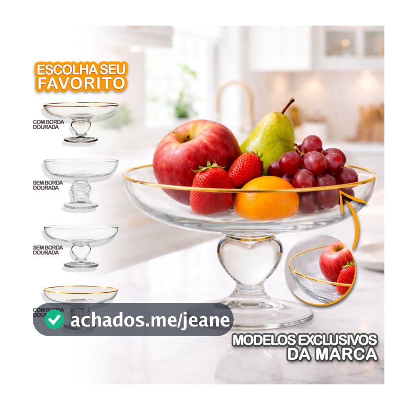 Fruteira Saladeira Centro Mesa Decorativo Vidro Cristalino Pé Ornamental