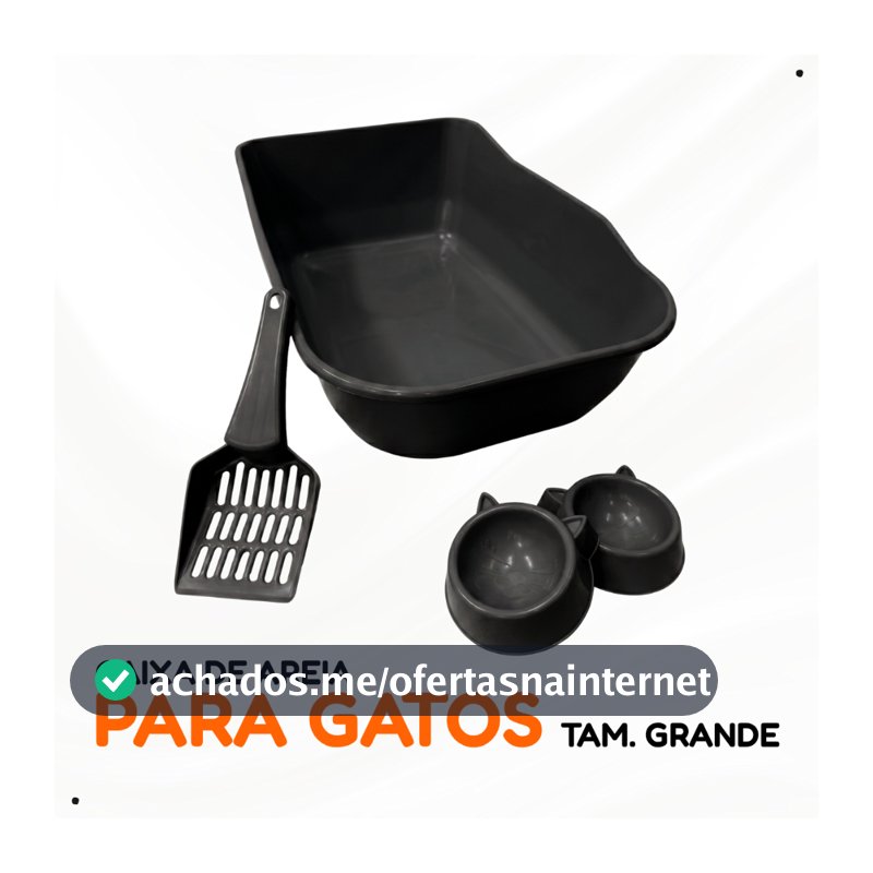 Kit Caixa de Areia Grande + Comedouro + Pá Higiênica para Gatos Grande Pet Bandeja Pipcat