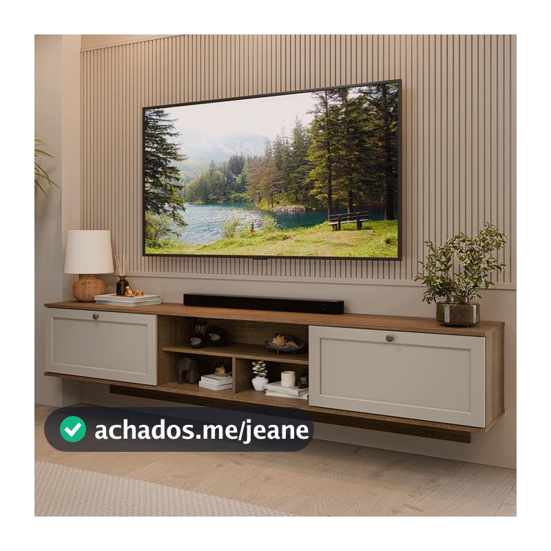 Rack Suspenso para TV até 80 Polegadas 218 cm 2 Portas Rustic/Crema Vik Madesa