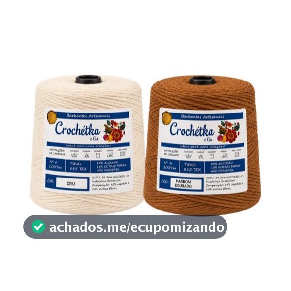 Kit 2 Barbantes Crochétka 1kg Fio 6 Cru + Cor à Escolha - Para Crochê - Tapete - Artesanato