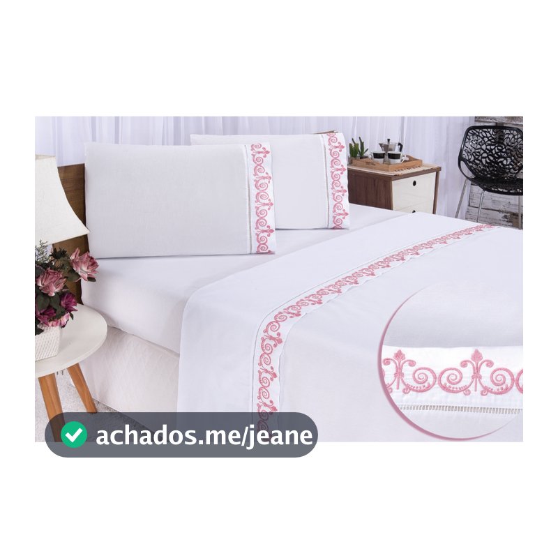 1 Lençol de Cima Bordado com Ponto Palito  + 2 Fronhas Bordadas Percal 400 Fios