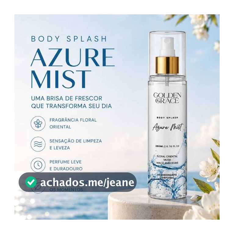 Body Splash Azure Mist – Golden & Grace - Body Splash Feminino - 200ML