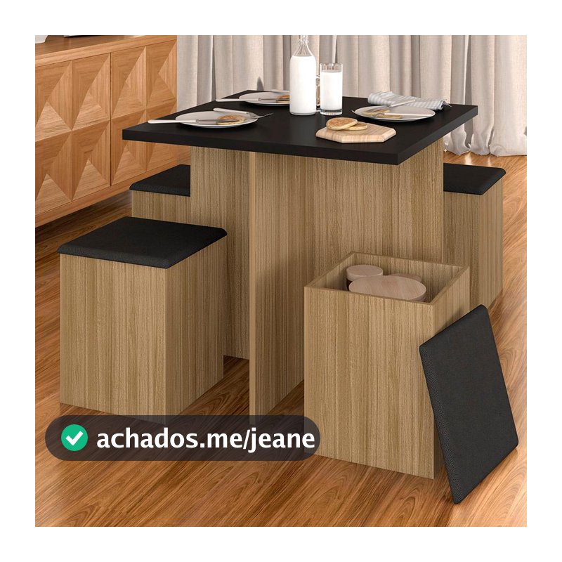 Mesa Com 4 Banquetas Berlim Boreal/preto Fosco/pret - Móveis Arapongas