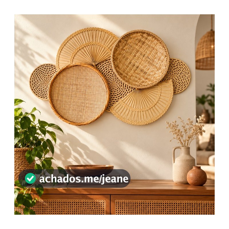Decoração Parede Boho Composição Cestos de Palha