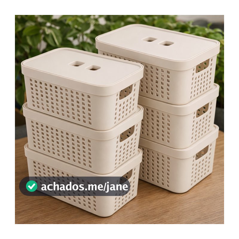 Kit 6 Caixas Organizadoras Com Tampa 2 Litros Cesto Grande em Plástico