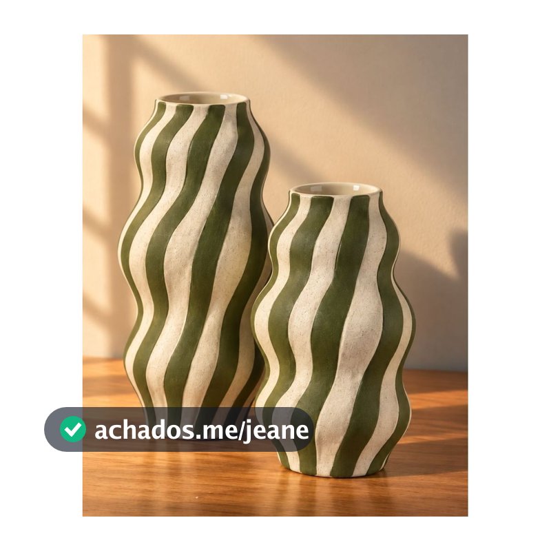 Vaso Rigato em Cerâmica Verde e Branco