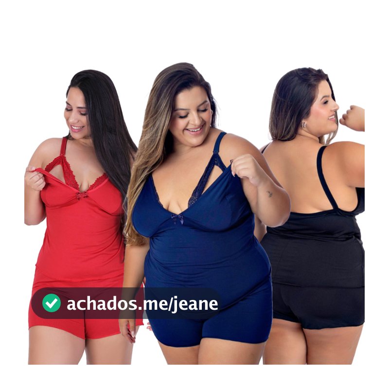 Kit 3 Babydoll de Amamentação Maternidade plus size Blusinha Alça Ajustável Short Renda Sensual