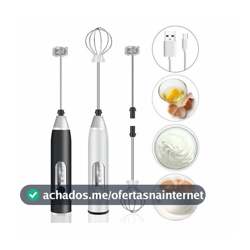 Batedor Misturador Mixer Elétrico para Bebidas Leite Café Clara de Ovo 2 em 1